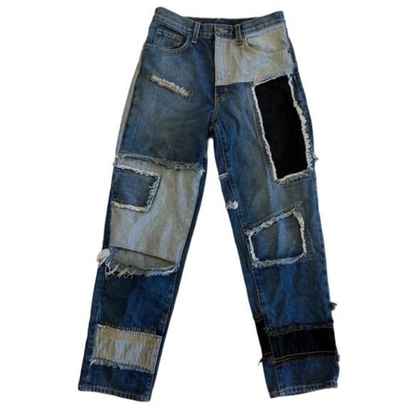 Carmar patchwork jeans size 26 waist boutique jeans distressed knee frayed - Picture 2 of 13